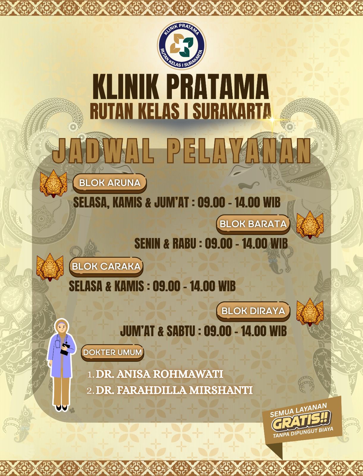 Jadwal Pelayanan Klinik Pratama Rutan Surakarta