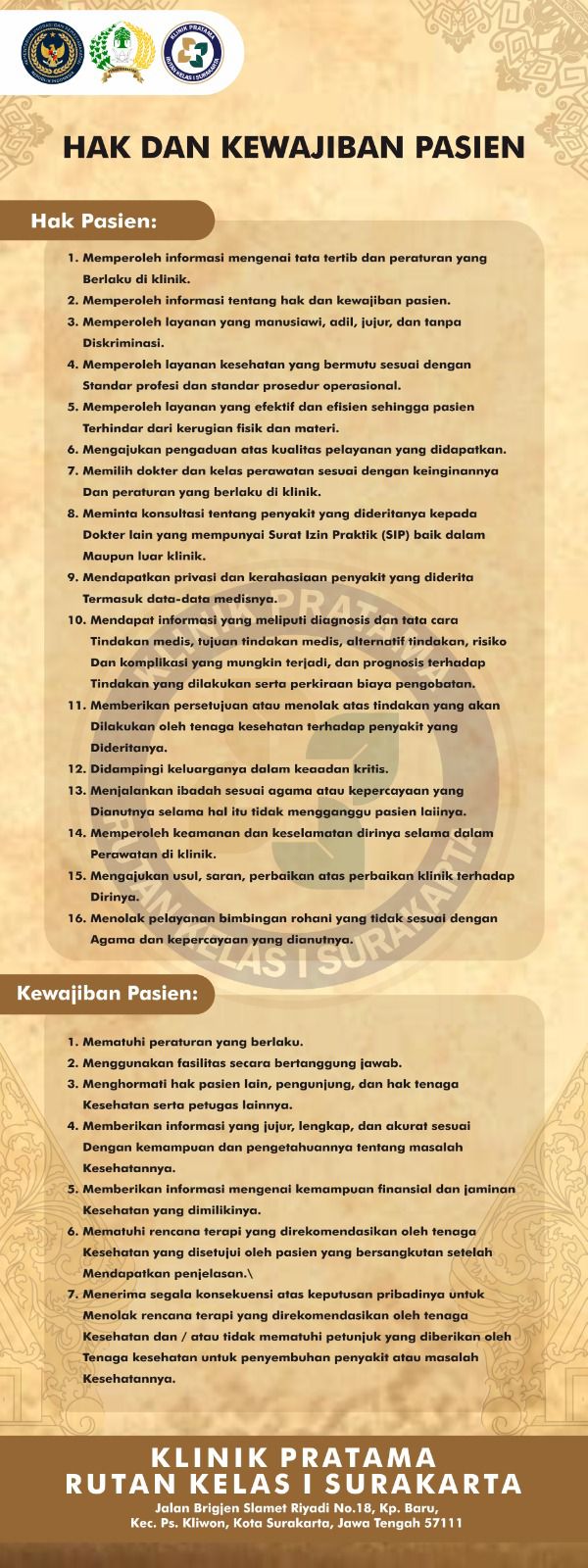 Hak Dan Kewajiban Pasien Klinik Pratama Rutan Kelas I Surakarta